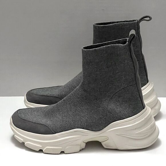 ZARA Sock Knit Sneakers Women’s Sz 8 Gray Stretch Comfy 2.5” Heel Chunky Booties - Picture 4 of 12